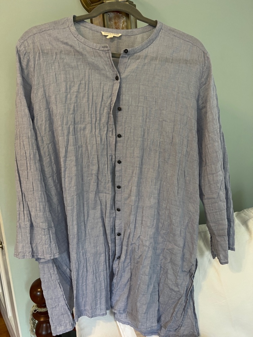 Eileen Fisher Light Blue Button-Front Long Sleeve Tunic